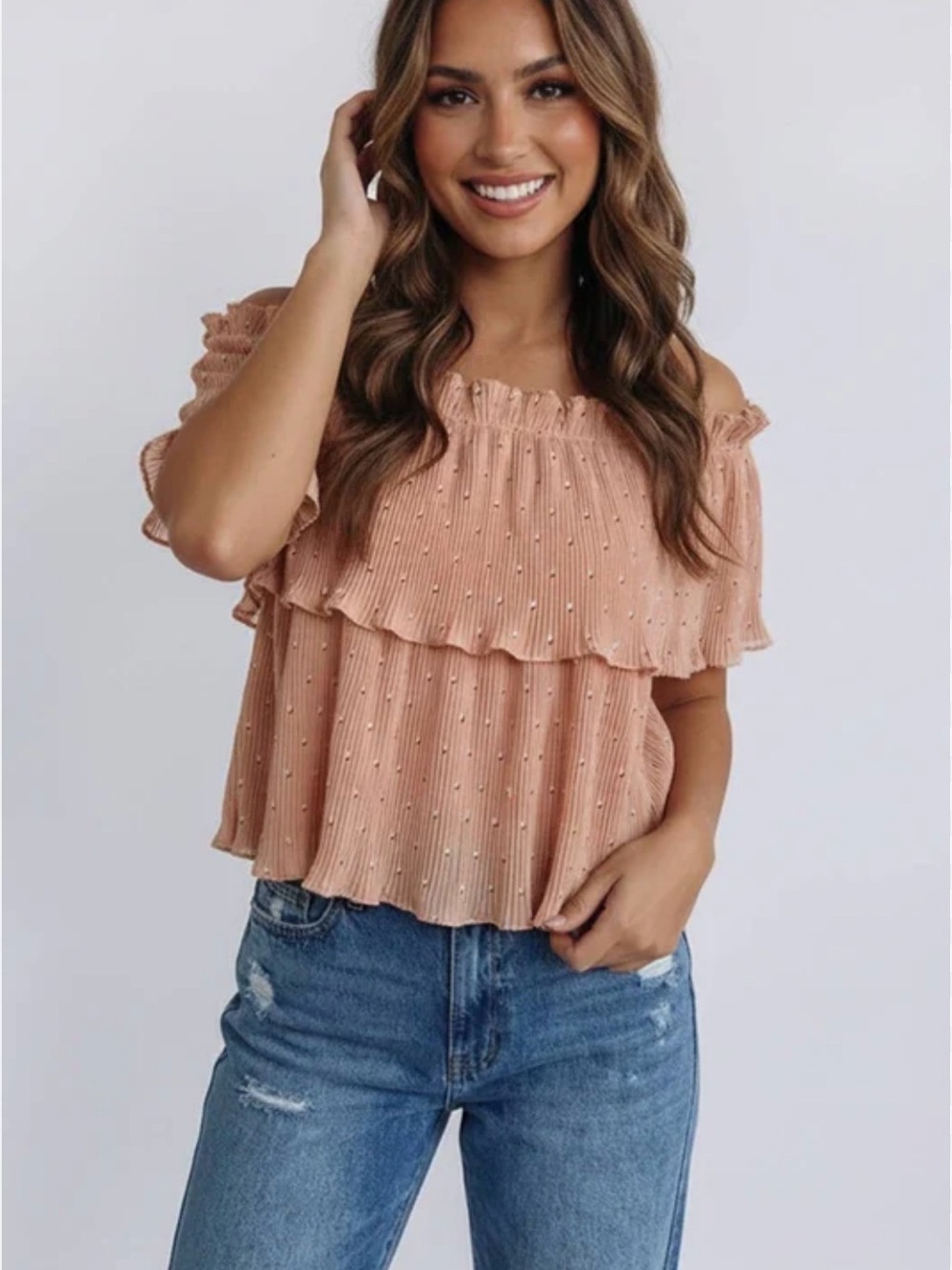 NWT Off-Shoulder Ruffle Peplum Top - Dusty Rose